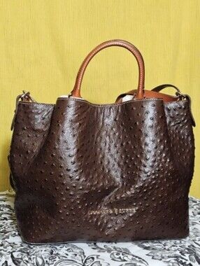 💫Dooney & Bourke Large BARLOW Expresso, Ostrich-Embossed Vachetta-Trim Bag.New